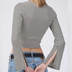 Sans Souci Striped Bell Sleeve Top in Black and White